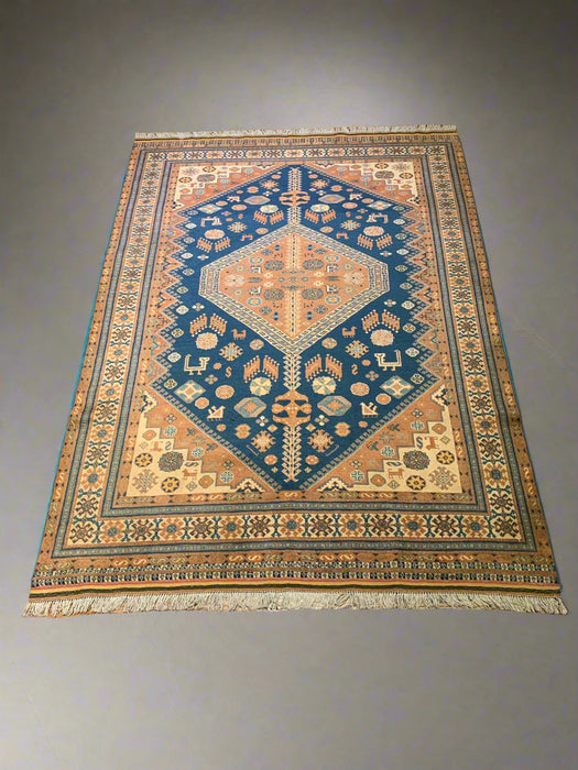 Hand-Knotted Vegetable Dye Kazak Rug from Pakistan, size 4' 10" x 7' 1"