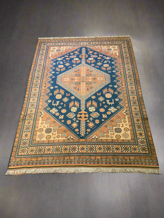 Hand-Knotted Vegetable Dye Kazak Rug from Pakistan, size 4' 10" x 7' 1"