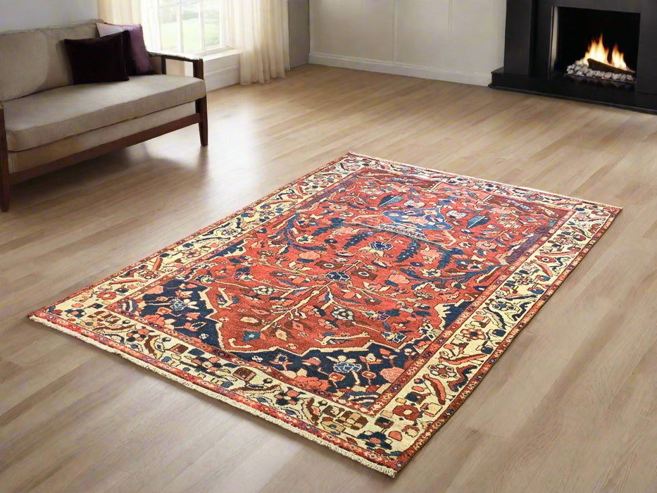 Timeless Beauty, Woven by Hand. Antique Persian Bakhtiar Rug, size 4' 5" x 6' 6"  (F)