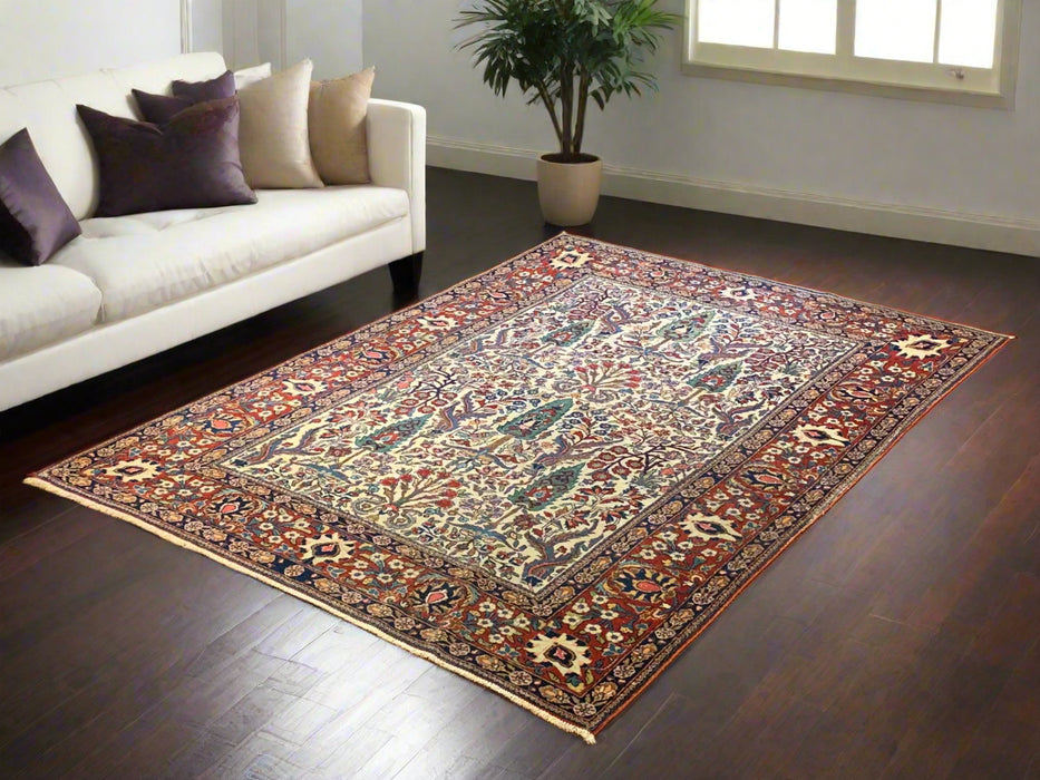 Timeless Beauty, Woven by Hand. Antique Persian Kashan Rug, size 4' 7" x 6' 6"  (F)