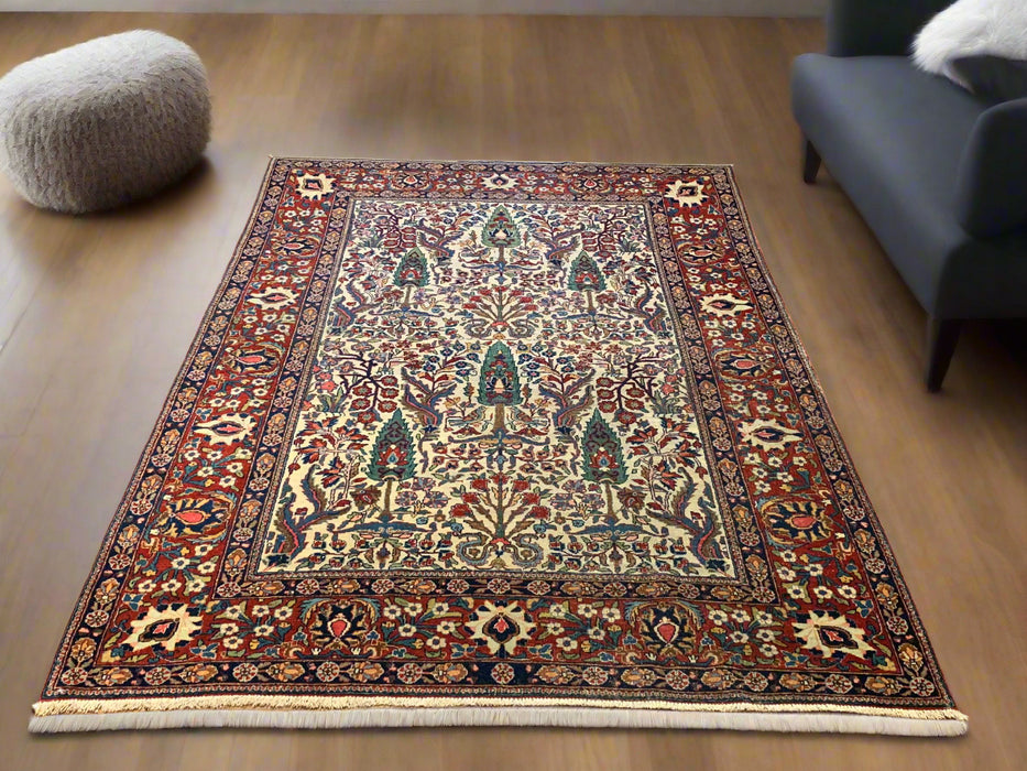 Timeless Beauty, Woven by Hand. Antique Persian Kashan Rug, size 4' 7" x 6' 6"  (F)