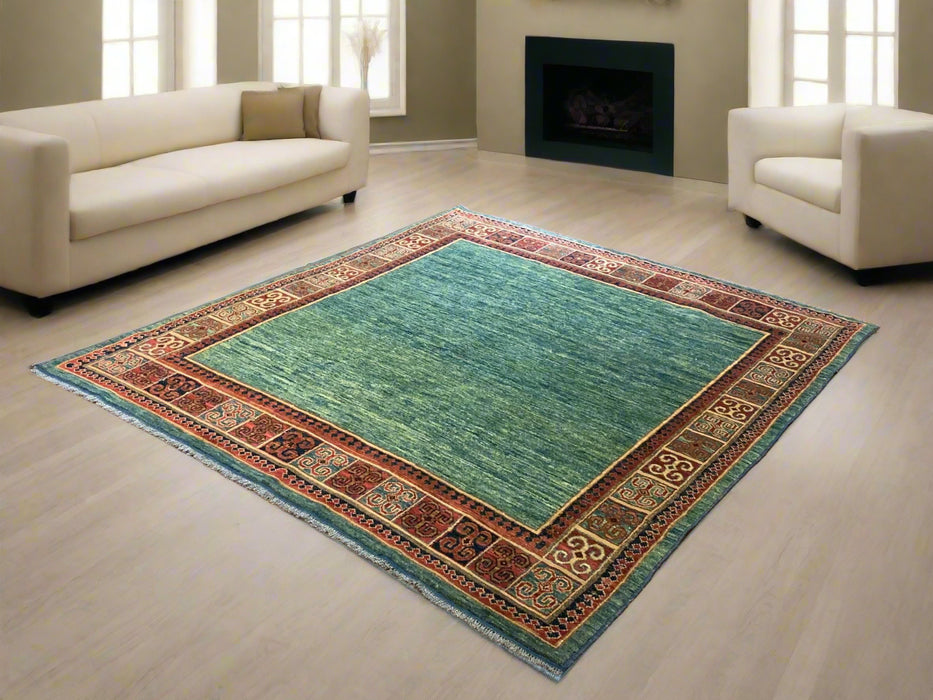 Hand-Knotted Vegetable Dye Kazak Rug from Pakistan, size 4' 7" x 6' 10"