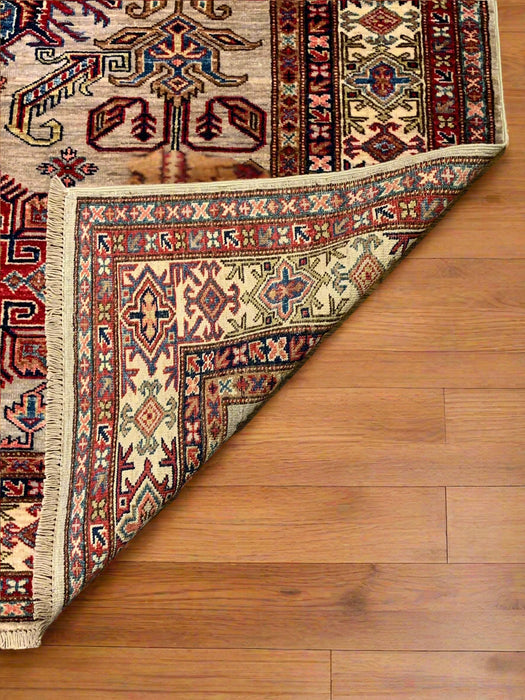 Hand-Knotted Vegetable Dye Kazak Rug from Pakistan, size 5" x 6' 8"