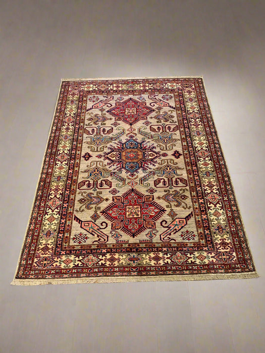 Hand-Knotted Vegetable Dye Kazak Rug from Pakistan, size 5" x 6' 8"
