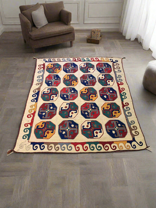 Afghan Kilim Handwoven flatweave Rug – size 4' 11" x 5' 10"