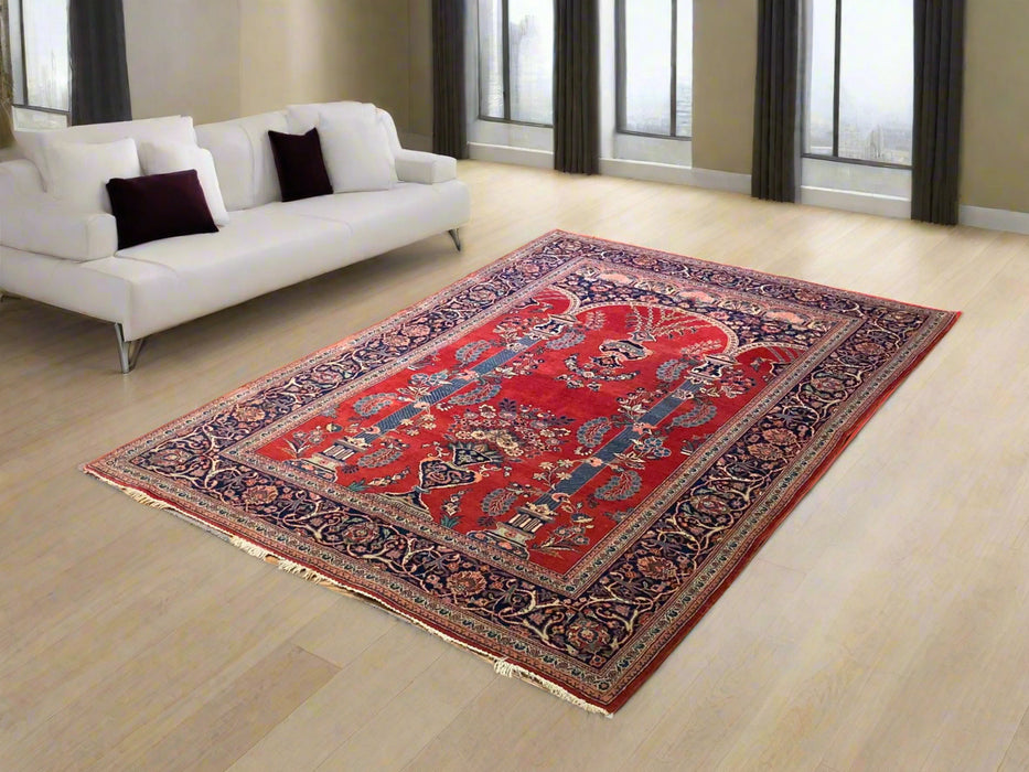 Timeless Beauty, Woven by Hand. Antique Persian Mahajaran Sarouk Rug, size 4' 4" x 6' 7"
