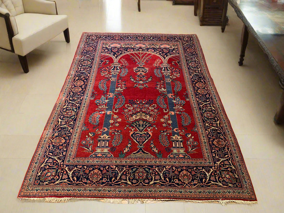Timeless Beauty, Woven by Hand. Antique Persian Mahajaran Sarouk Rug, size 4' 4" x 6' 7"