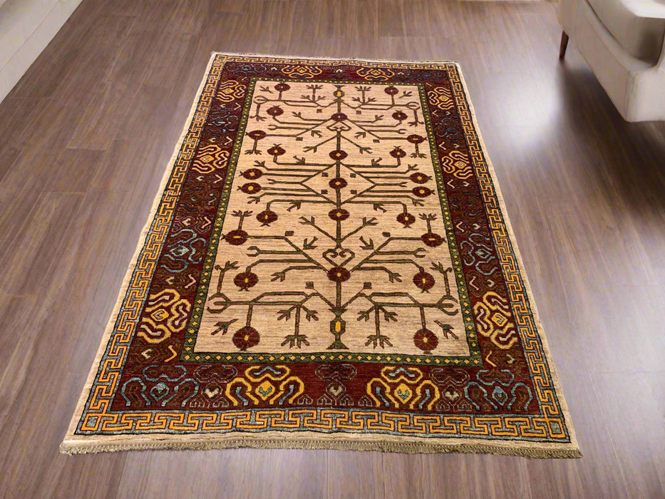 Khotan Pomegranate design Oriental Rug, size 4' 3" x 6' 5"