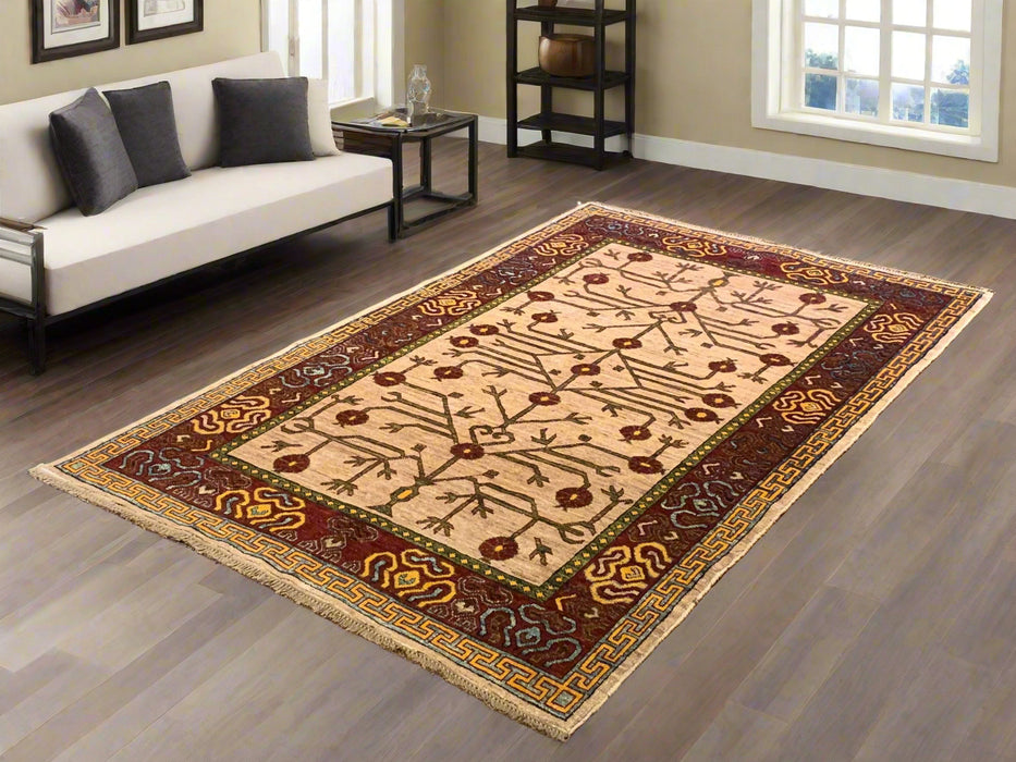 Khotan Pomegranate design Oriental Rug, size 4' 3" x 6' 5"