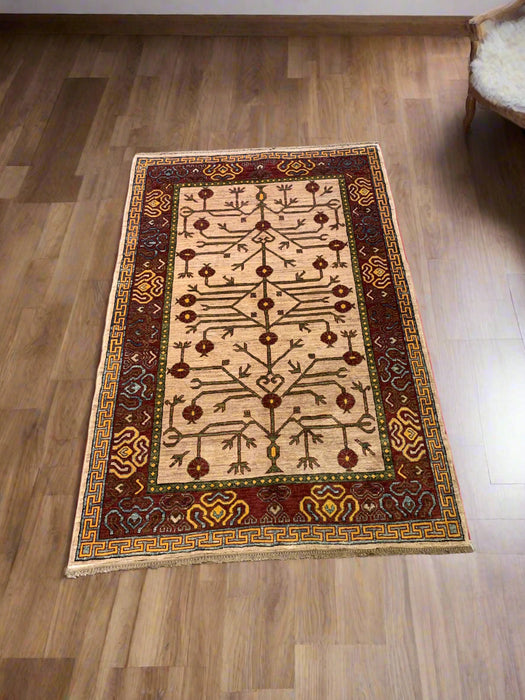Khotan Pomegranate design Oriental Rug, size 4' 3" x 6' 5"