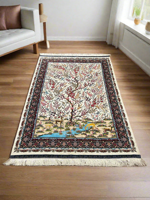 Exquisite 100% Silk Persian Design Rug – Elegant and Luxurious, size 4" x 6" (H)