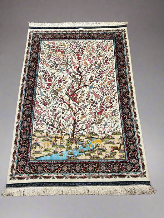 Exquisite 100% Silk Persian Design Rug – Elegant and Luxurious, size 4" x 6" (H)