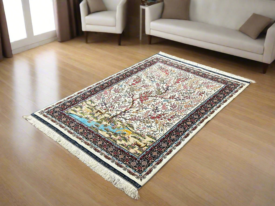 Exquisite 100% Silk Persian Design Rug – Elegant and Luxurious, size 4" x 6" (H)