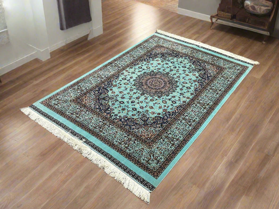 Exquisite 100% Silk Persian Design Rug – Elegant and Luxurious, size 4" x 6" (H)