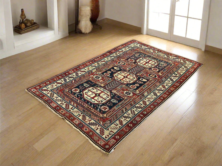 Hand-Knotted Vegetable Dye Kazak Rug from Pakistan, size 3' 7" x 5' 8"