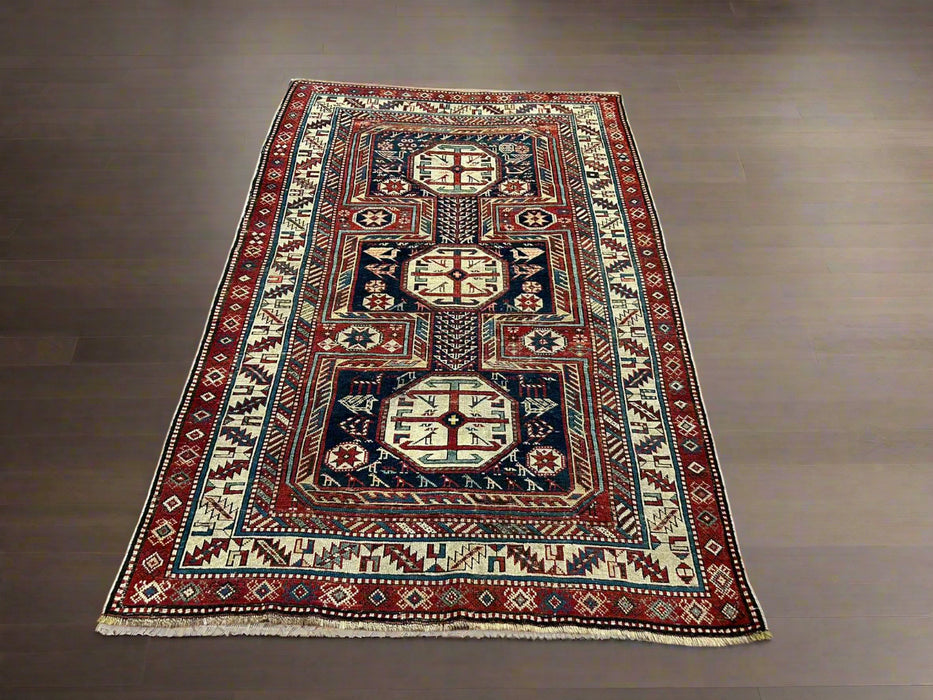 Hand-Knotted Vegetable Dye Kazak Rug from Pakistan, size 3' 7" x 5' 8"