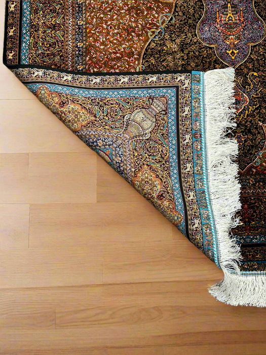 Exquisite 100% Silk Persian Design Rug – Elegant and Luxurious, size 4" x 6" (H)