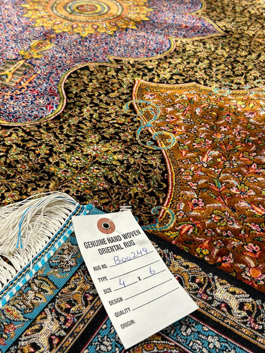 Exquisite 100% Silk Persian Design Rug – Elegant and Luxurious, size 4" x 6" (H)