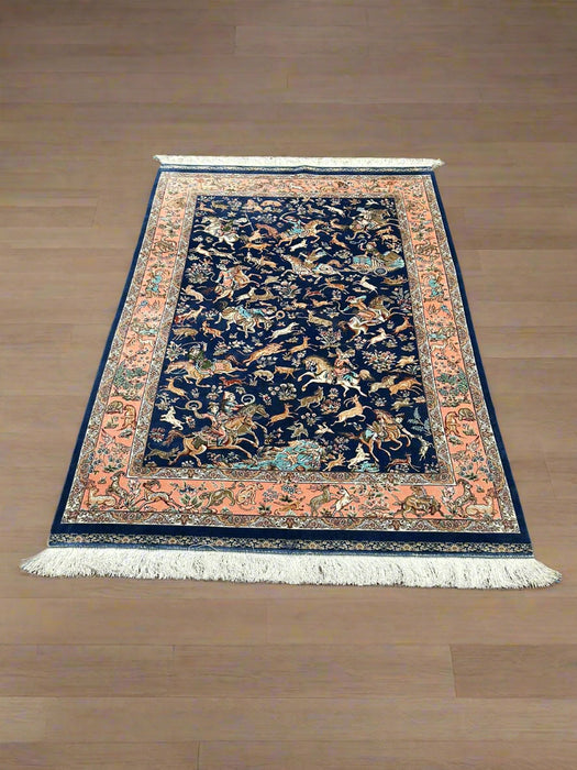 Exquisite 100% Silk Persian Design Rug – Elegant and Luxurious, size 4" x 6" (H)