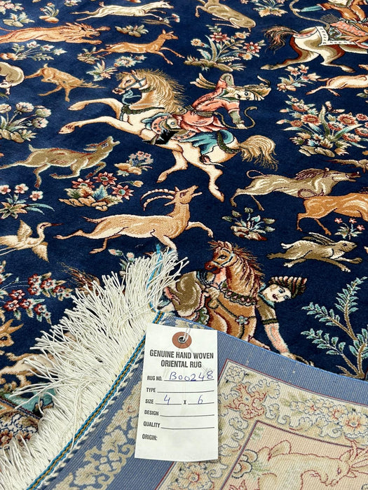 Exquisite 100% Silk Persian Design Rug – Elegant and Luxurious, size 4" x 6" (H)