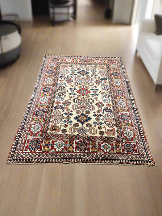 Hand-Knotted Vegetable Dye Kazak Rug from Pakistan, size 4" x 6"
