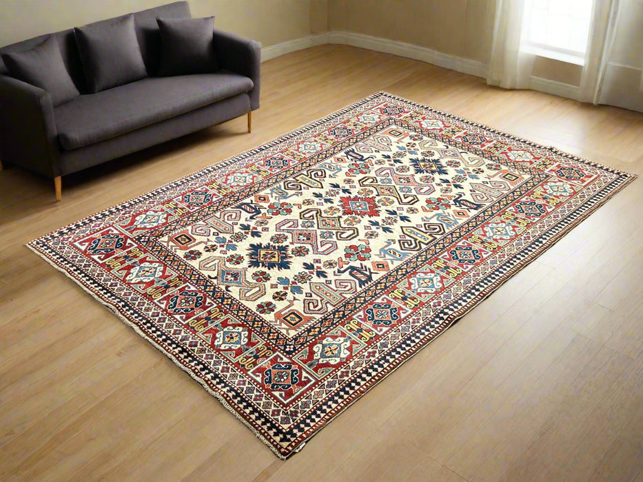 Hand-Knotted Vegetable Dye Kazak Rug from Pakistan, size 4" x 6"