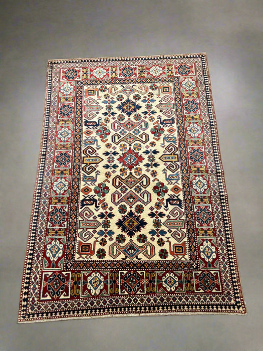 Hand-Knotted Vegetable Dye Kazak Rug from Pakistan, size 4" x 6"