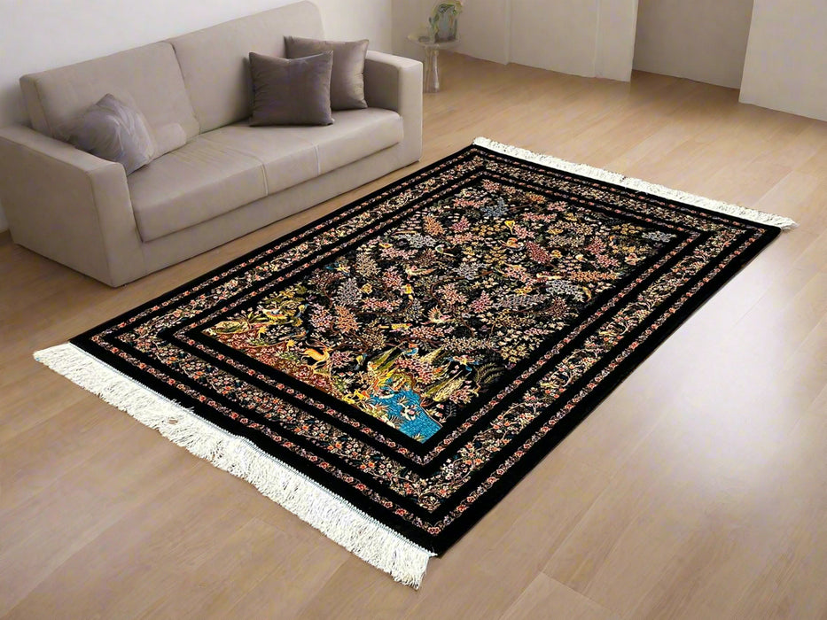 Exquisite 100% Silk Persian Design Rug – Elegant and Luxurious, size 4" x 6" (H)