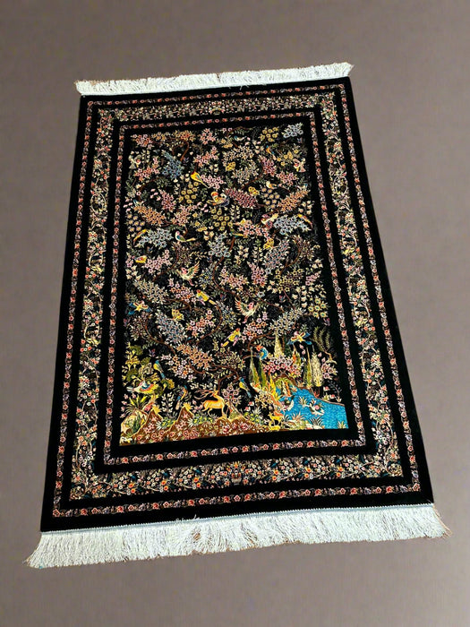 Exquisite 100% Silk Persian Design Rug – Elegant and Luxurious, size 4" x 6" (H)