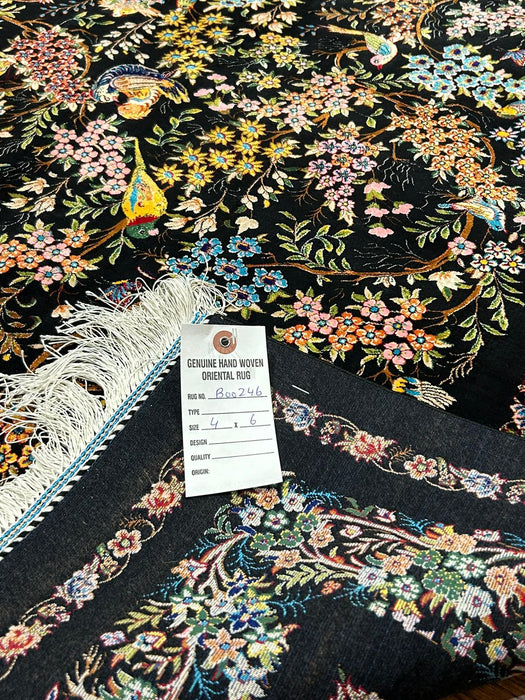 Exquisite 100% Silk Persian Design Rug – Elegant and Luxurious, size 4" x 6" (H)