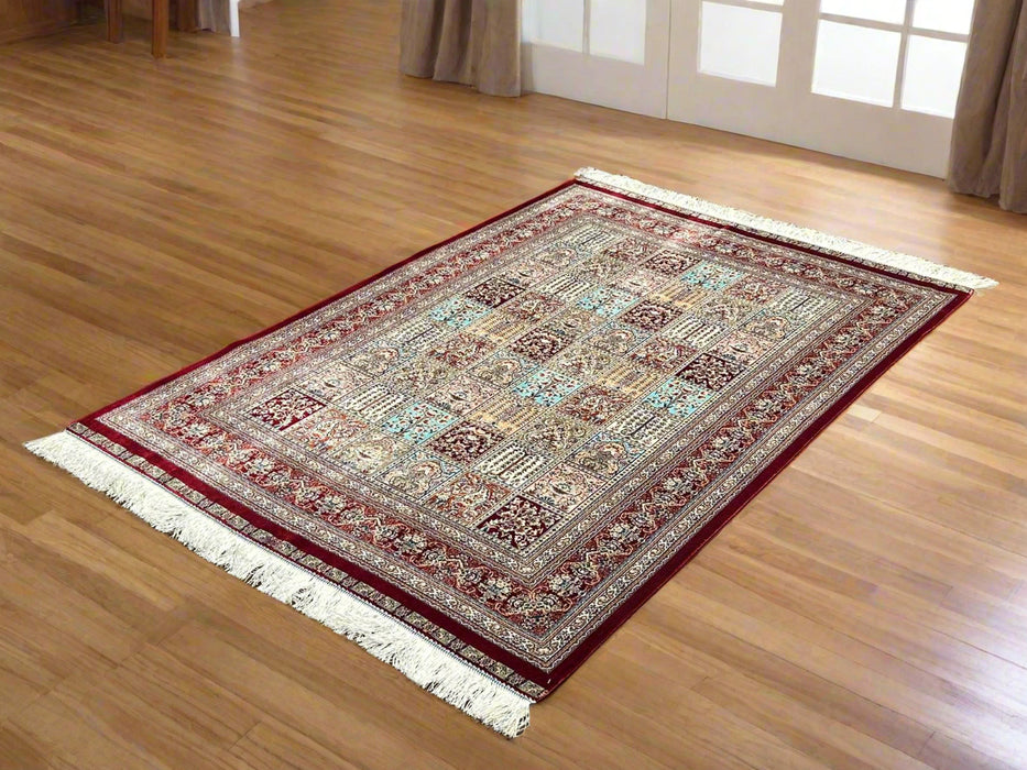 Exquisite 100% Silk Persian Design Rug – Elegant and Luxurious, size 4" x 6" (H)