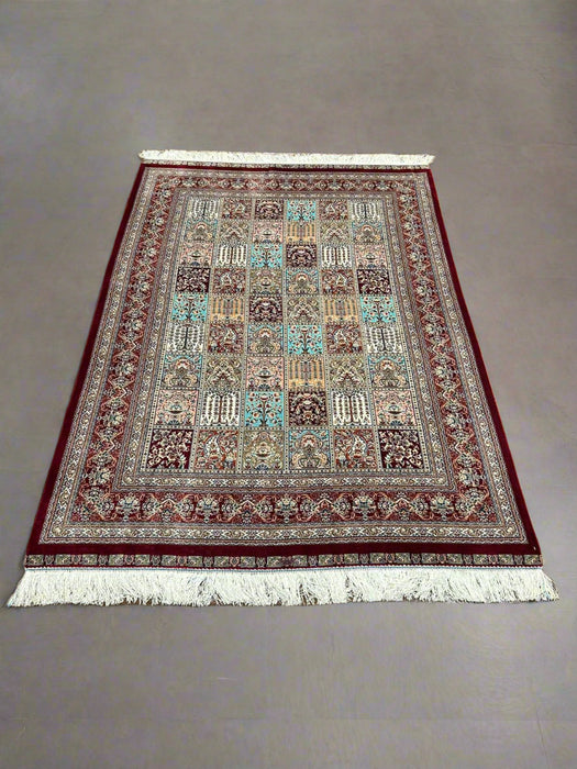Exquisite 100% Silk Persian Design Rug – Elegant and Luxurious, size 4" x 6" (H)