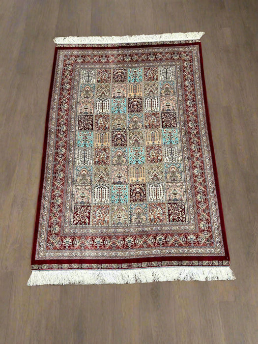 Exquisite 100% Silk Persian Design Rug – Elegant and Luxurious, size 4" x 6" (H)