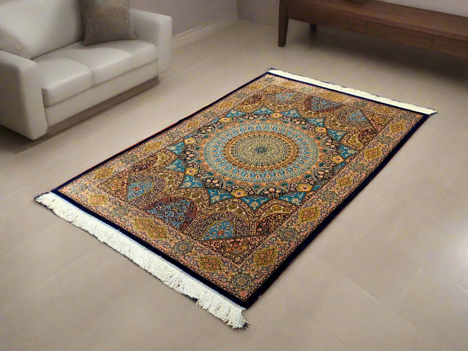 Exquisite 100% Silk Persian Design Rug – Elegant and Luxurious, size 4" x 6" (H)
