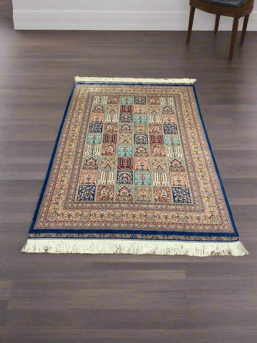 Exquisite 100% Silk Persian Design Rug – Elegant and Luxurious, size 4" x 6" (H)