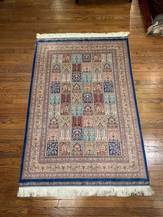 Exquisite 100% Silk Persian Design Rug – Elegant and Luxurious, size 4" x 6" (H)