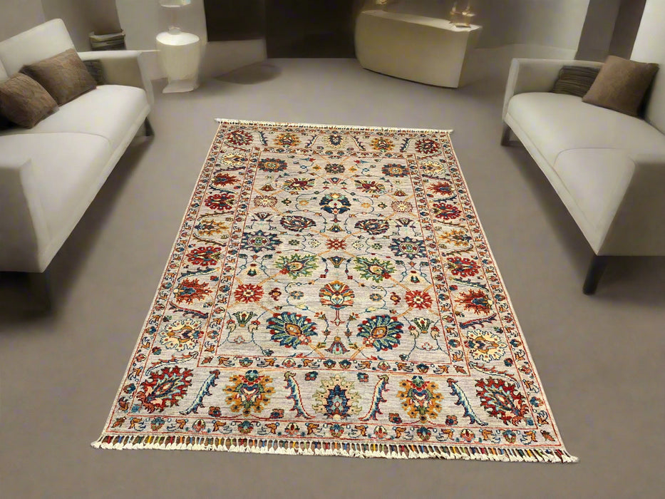 Hand-Knotted Sultanabad Vegetable-Dyed Wool Rug, 4" x 6"