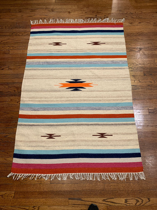Handwoven Indian Kilim Rug – Geometric Navajo Design, size 4" x 6"