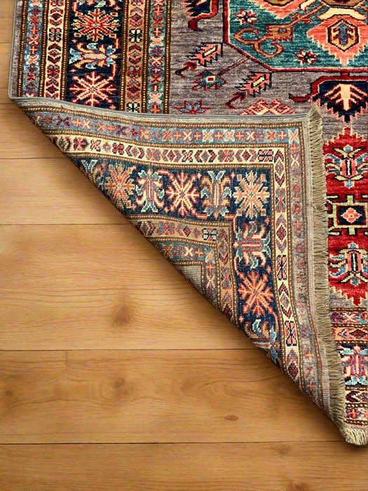 Hand-Knotted Vegetable Dye Kazak Rug from Pakistan, size 4" x 5' 6"