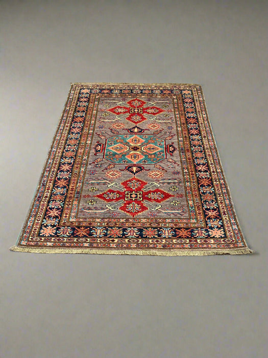 Hand-Knotted Vegetable Dye Kazak Rug from Pakistan, size 4" x 5' 6"