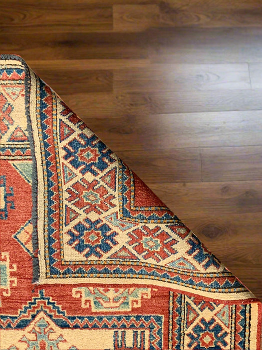 Hand-Knotted Vegetable Dye Kazak Rug from Pakistan, size 3' 8" x 5' 8"