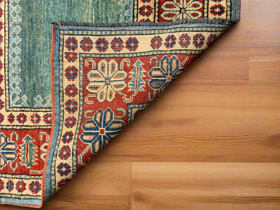 Hand-Knotted Vegetable Dye Kazak Rug from Pakistan, size 3' 6" x 6"