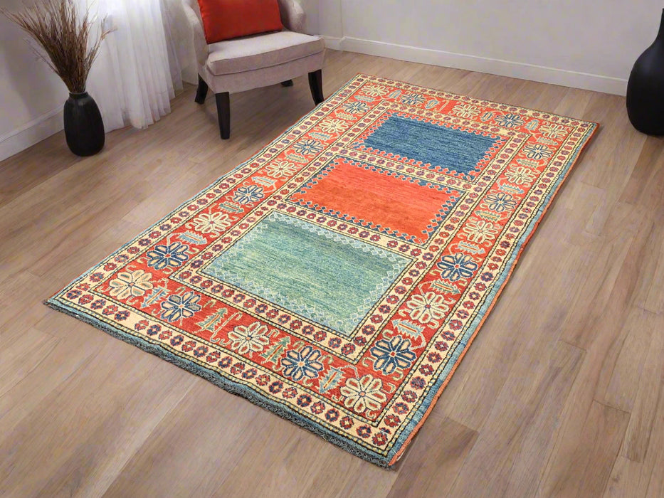 Hand-Knotted Vegetable Dye Kazak Rug from Pakistan, size 3' 6" x 6"