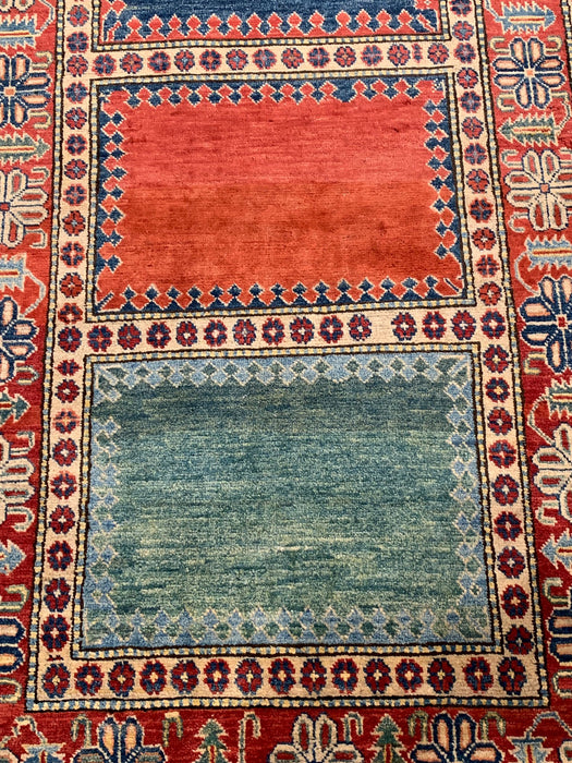 Hand-Knotted Vegetable Dye Kazak Rug from Pakistan, size 3' 6" x 6"
