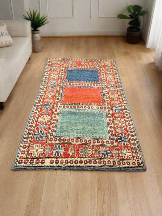 Hand-Knotted Vegetable Dye Kazak Rug from Pakistan, size 3' 6" x 6"