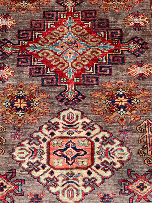 Hand-Knotted Vegetable Dye Kazak Rug from Pakistan, size 4" x 6"