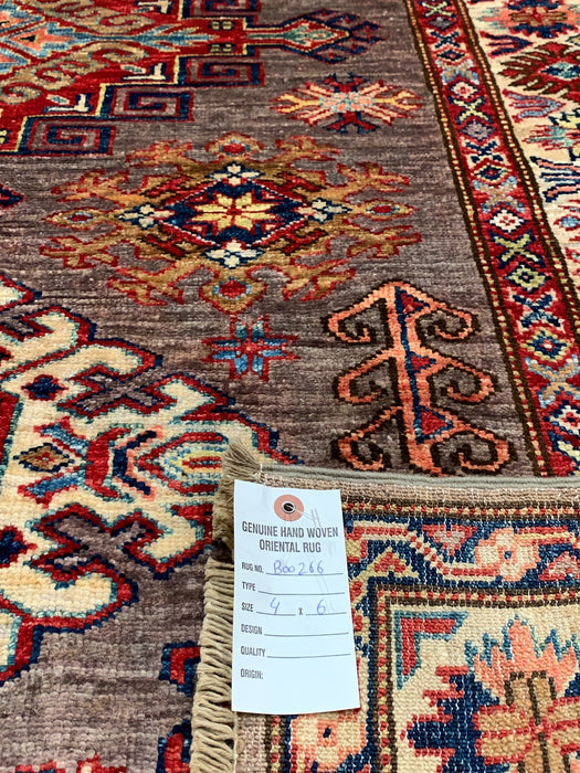Hand-Knotted Vegetable Dye Kazak Rug from Pakistan, size 4" x 6"