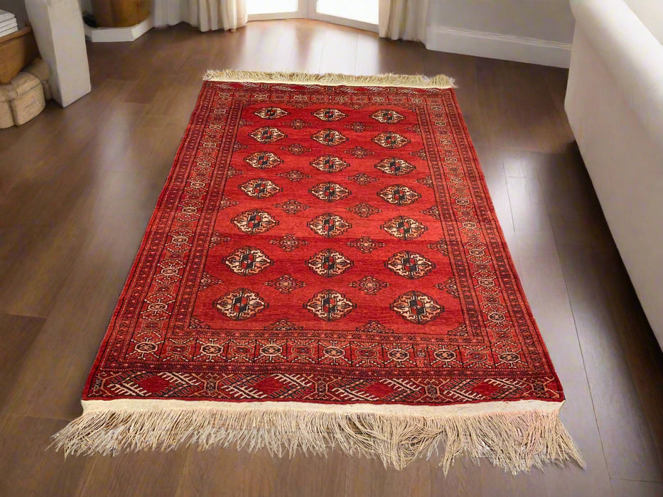 Terkaman Tribal Afghan Oriental Rug, size 4' 1" x 5' 8" (C) ( antique )