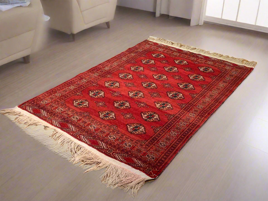 Terkaman Tribal Afghan Oriental Rug, size 4' 1" x 5' 8" (C) ( antique )