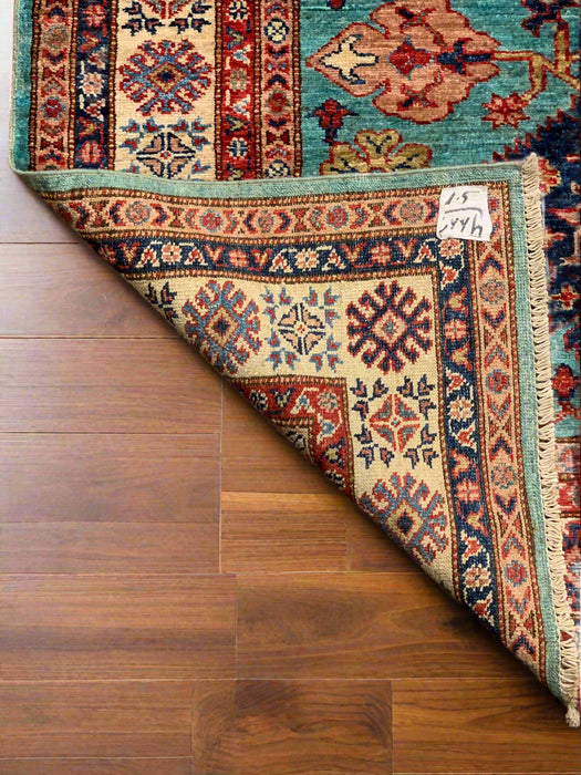 Hand-Knotted Vegetable Dye Kazak Rug from Pakistan, size 4" x 6"